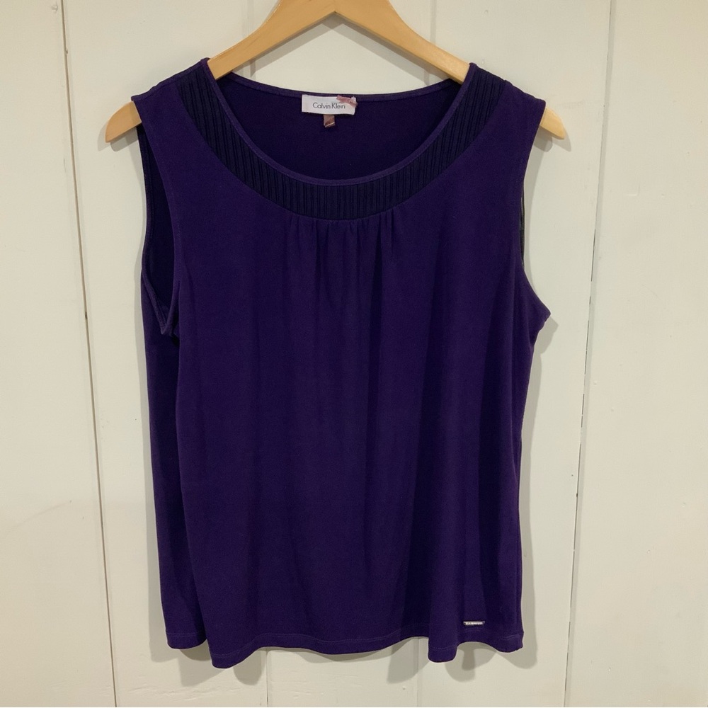 Calvin Klein Women's Sleeveless Pleated Tank Top,  Purple Size Large